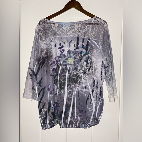 Cato Women Lace Inlay Studded Blouse 18/20W Black Wildflower Prairie Casual - Picture 8 of 8